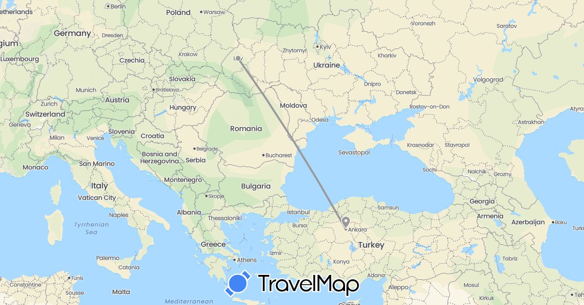 TravelMap itinerary: plane in Turkey, Ukraine (Asia, Europe)